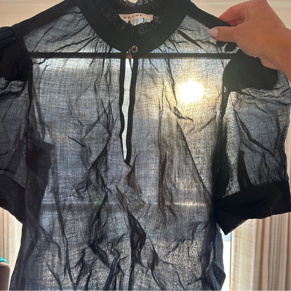 Frame Navy Ruffled Sheer Blouse - Picture 4 of 10